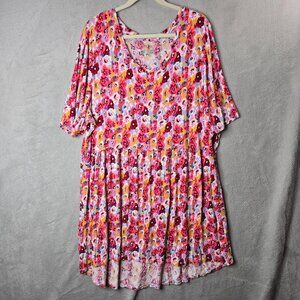 Lane Bryant 26/28 Swing Tunic Top Floral Print Pink Flowy Stretchy Cottage Girly